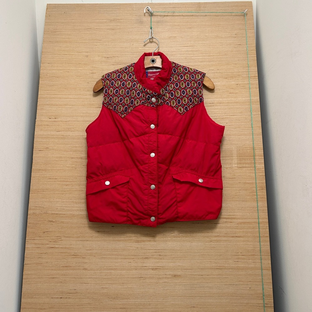 Vintage Obermeyer Red Puffer Vest Western Geometric Yoke USA Women Medium